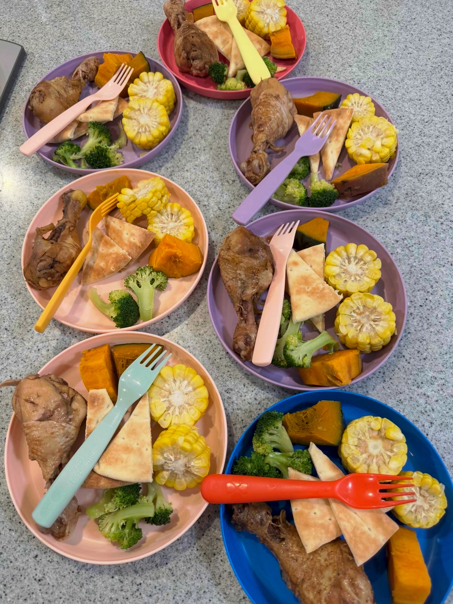 Panda Bear Childcare — childrens meal plates with chicken corn broccoli